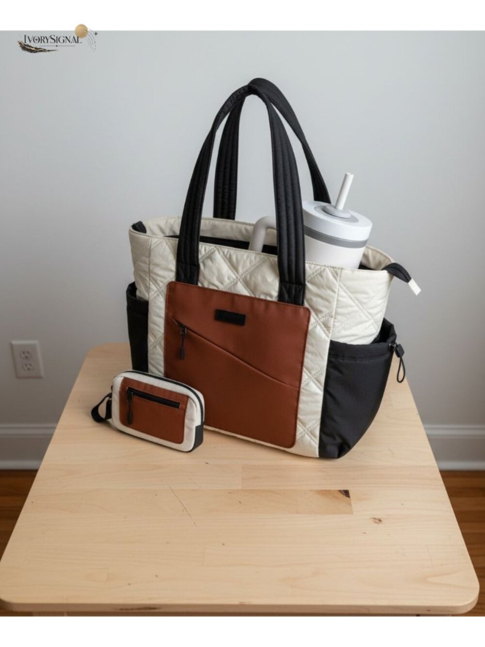 LOVEVOOK Puffer Tote Bag Lightweight Quilted Tote with Compartments for Work